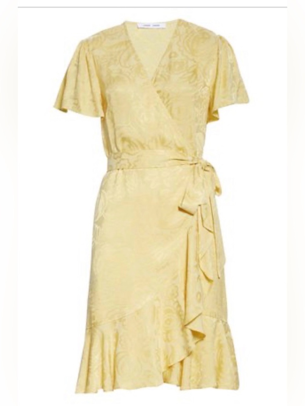 Samsoe size small adelia Women's Yellow Wrap Dress jaquard Tie Waist new sun sum